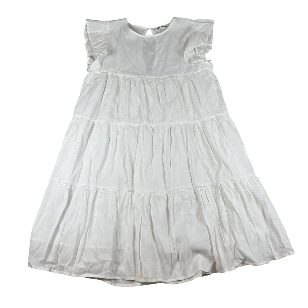 after market Tiered Dress Womens S White Ruffle‎ Sleeve Boho Mini Dress
